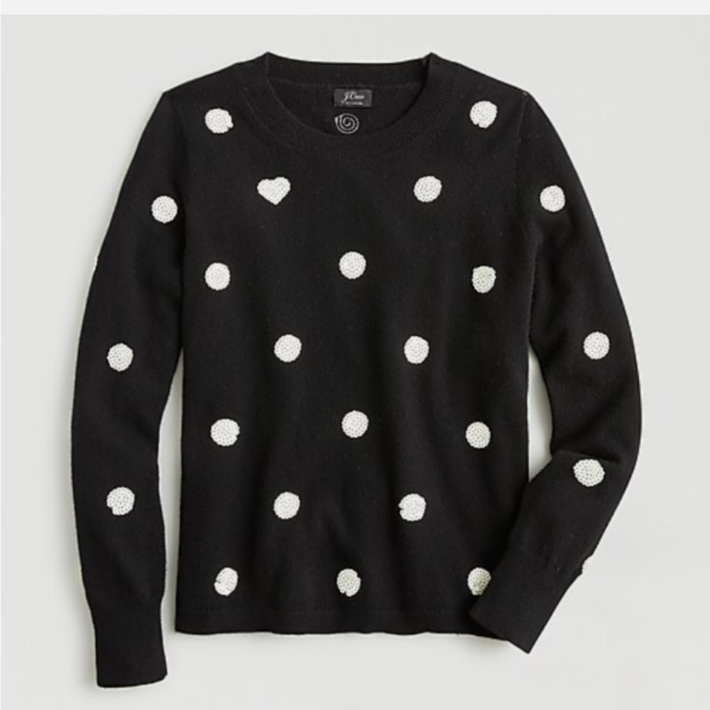 J Crew Everyday Cashmere Crewneck Sequin Polka Dot Sweater